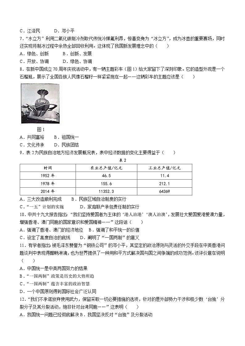江西省南昌市部分校联考2023-2024学年八年级下学期5月月考历史试题(无答案)第2页