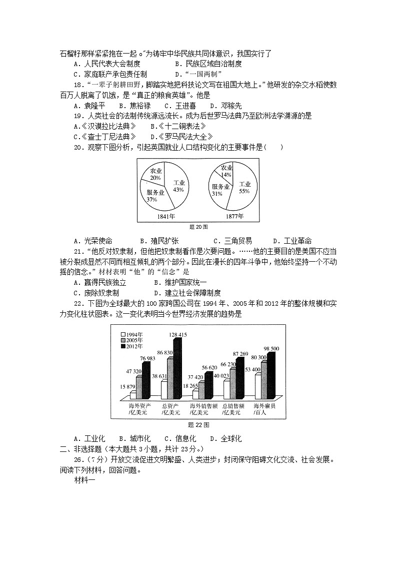 2021年江苏省淮安市中考历史真题及答案02