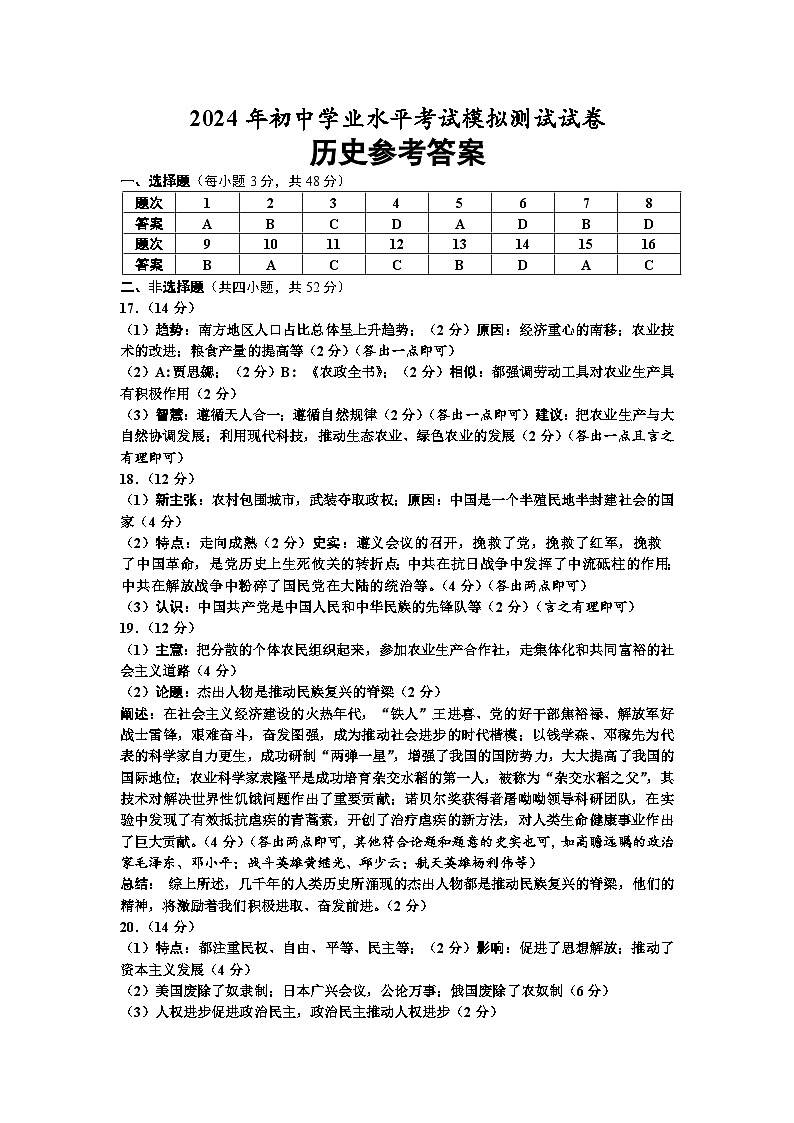   历史  参考答案第1页