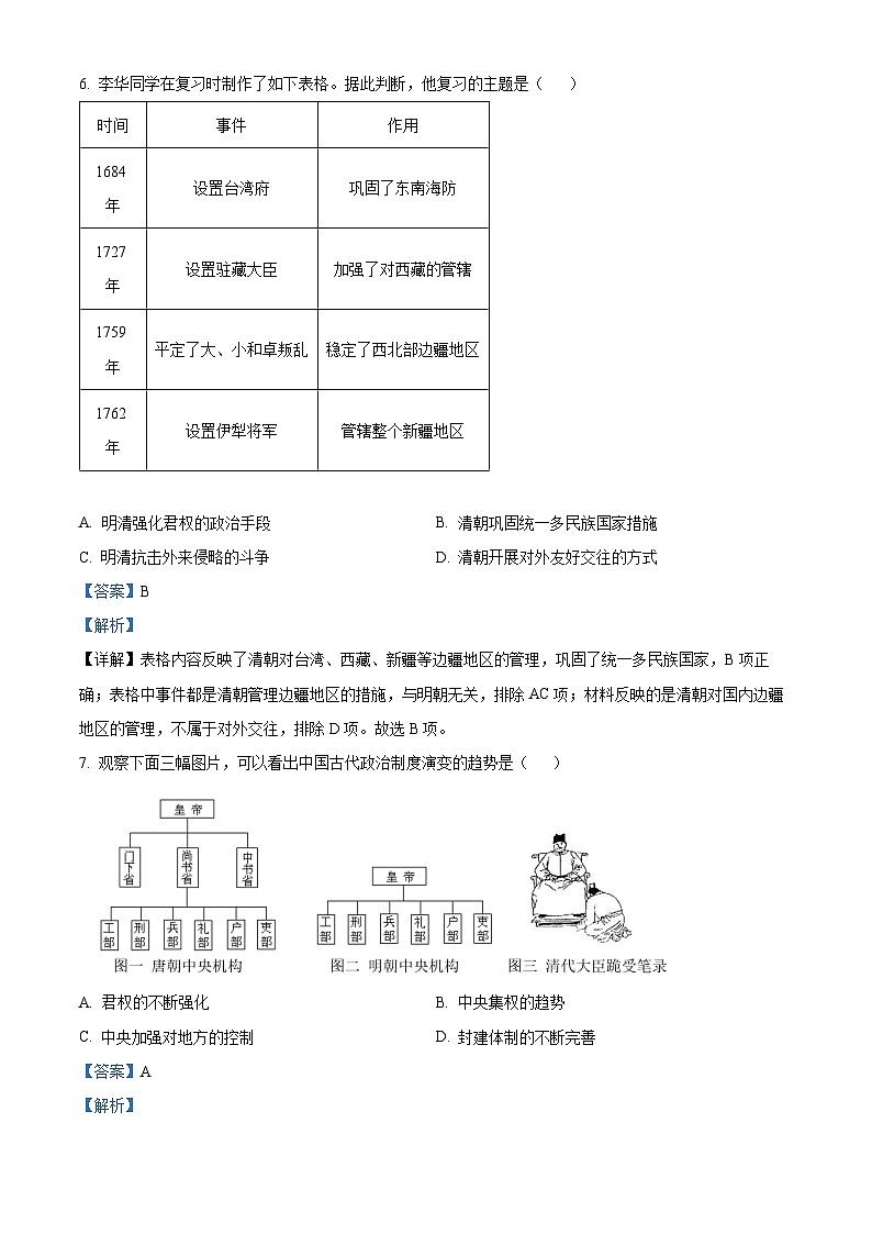 2024年江苏省无锡市惠山区中考适应性练习（三模）历史试题（教师版）第3页