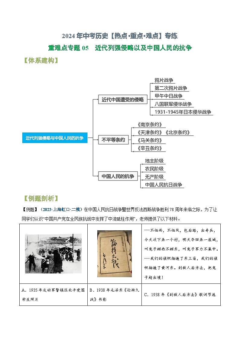 重难点专题05  近代列强侵略以及中国人民的抗争-2024年中考历史【热点·重点·难点】专练（上海专用）第1页