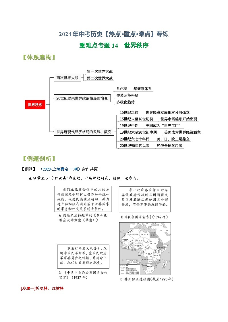 重难点专题14  世界秩序-2024年中考历史【热点·重点·难点】专练（上海专用）第1页
