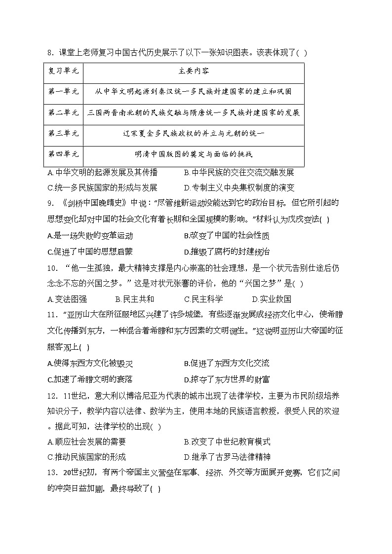 新疆吐鲁番市2024年九年级中考二模历史试卷(含答案)02