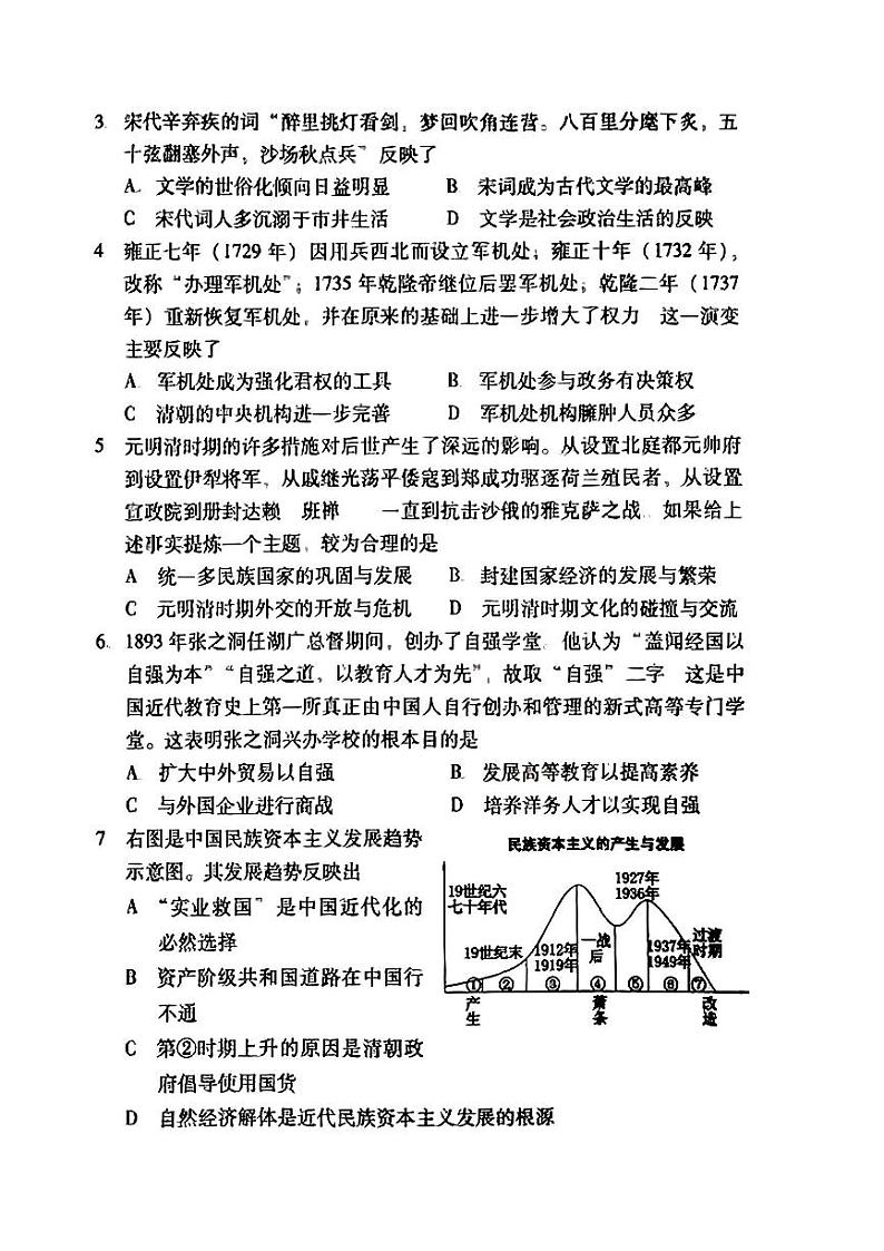 2024年山西省吕梁市中阳县多校中考三模历史试卷02