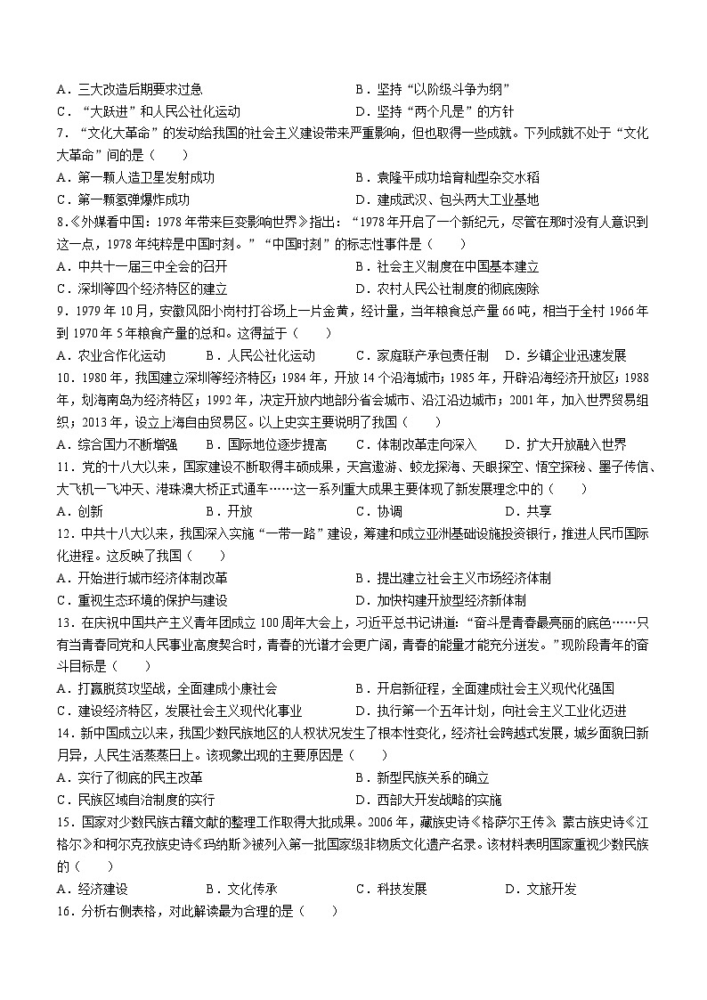 安徽省宿州市泗县2023-2024学年八年级下学期6月月考历史试题（含答案）第2页