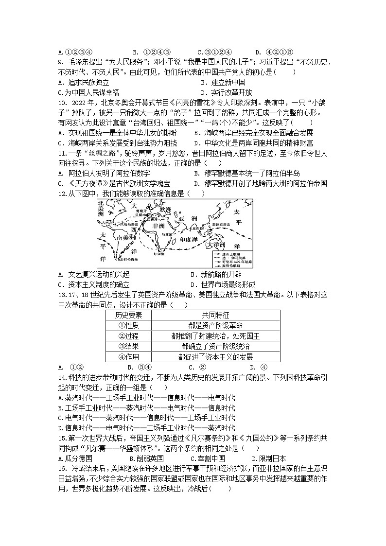 2024年四川省绵阳市中考历史模拟题第2页