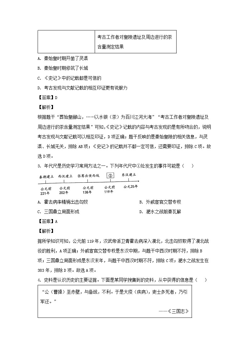 历史：2024年山东省济南市历城区中考二模试题（解析版）02