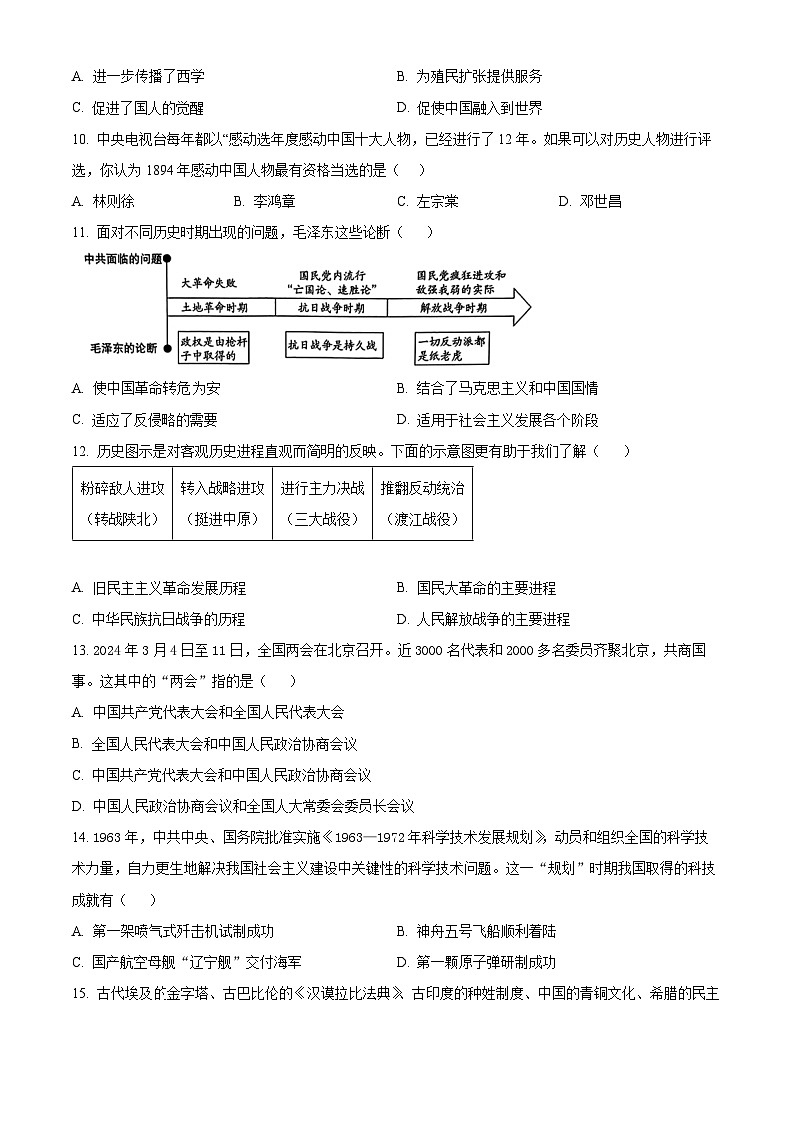 2024年河南省南阳市唐河县中考三模历史试题（原卷版+解析版）03