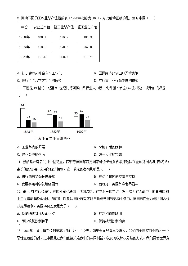 2024年山西省吕梁市中阳县多校中考三模历史试卷（原卷版+解析版）第3页