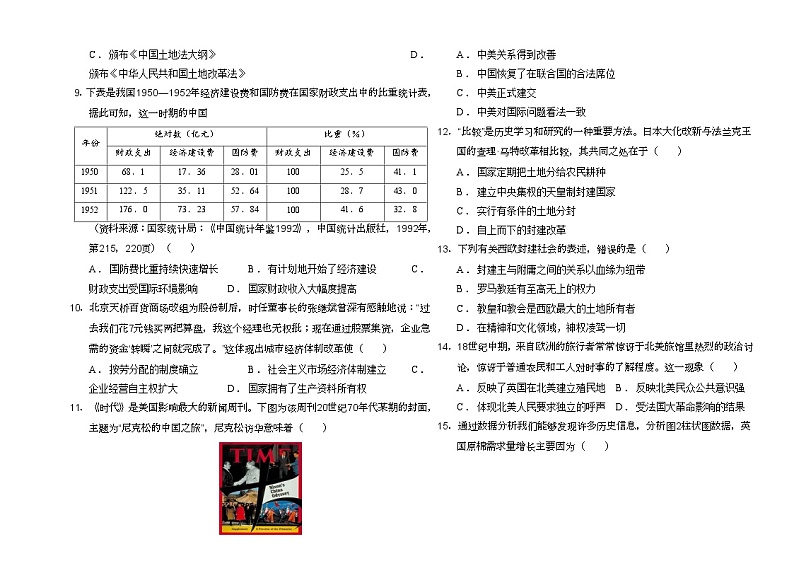 2024年山东省烟台市中考历史冲刺一模试题02