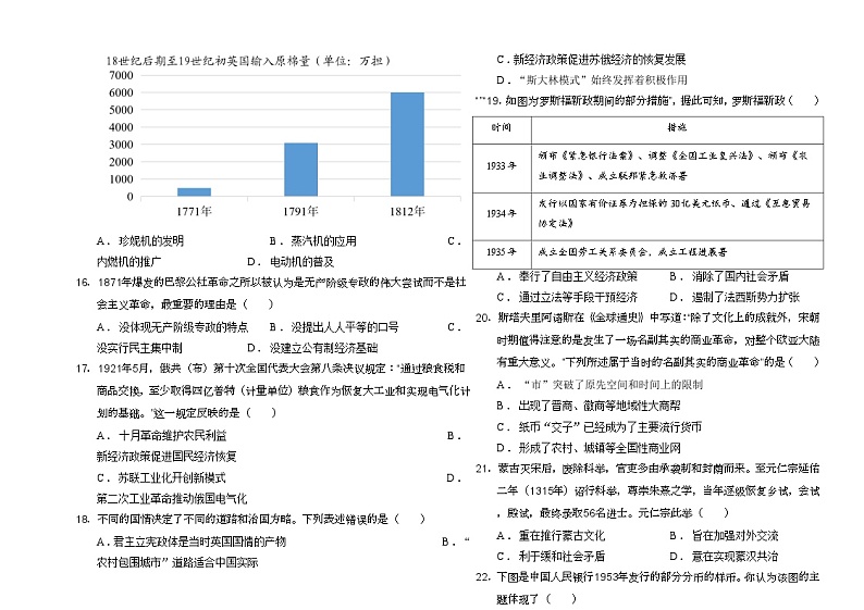 2024年山东省烟台市中考历史冲刺一模试题03