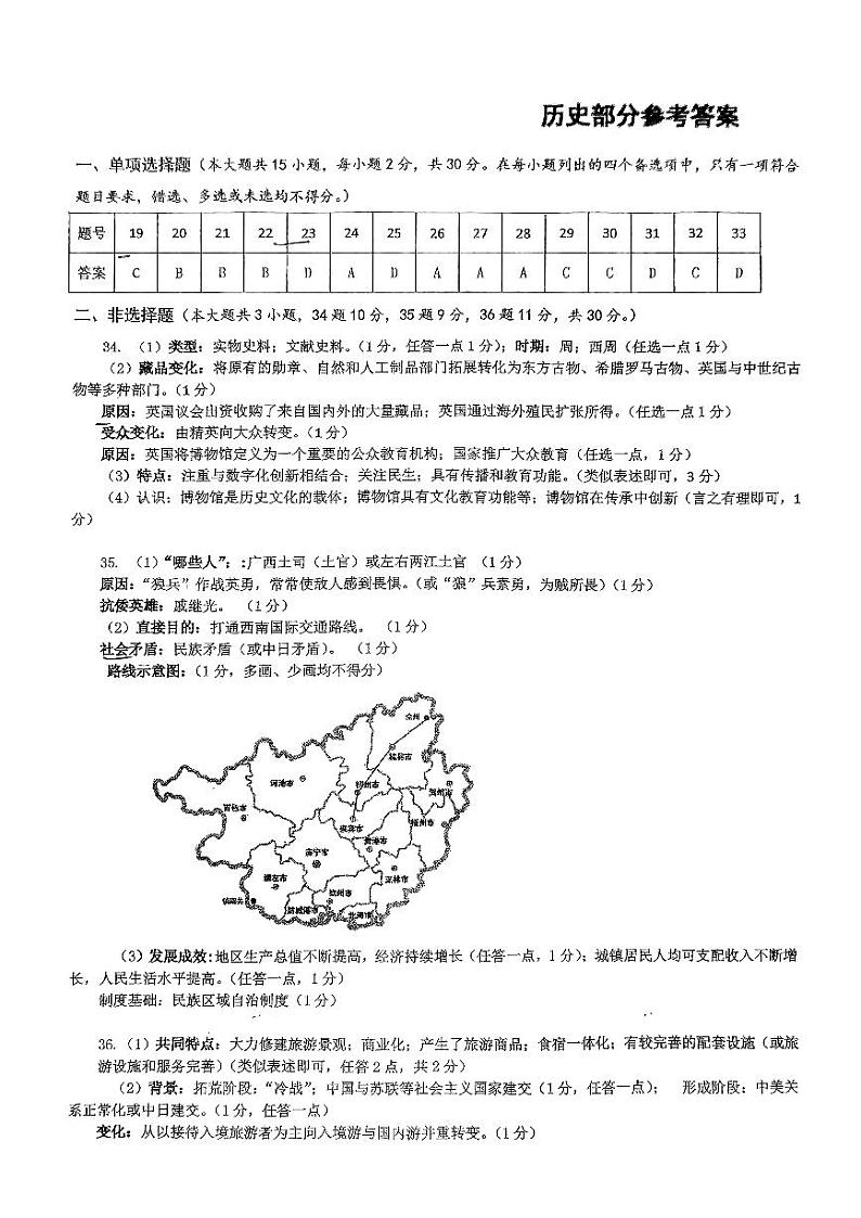 2024年广西壮族自治区南宁市天桃实验学校教育集团中考一模历史试卷01