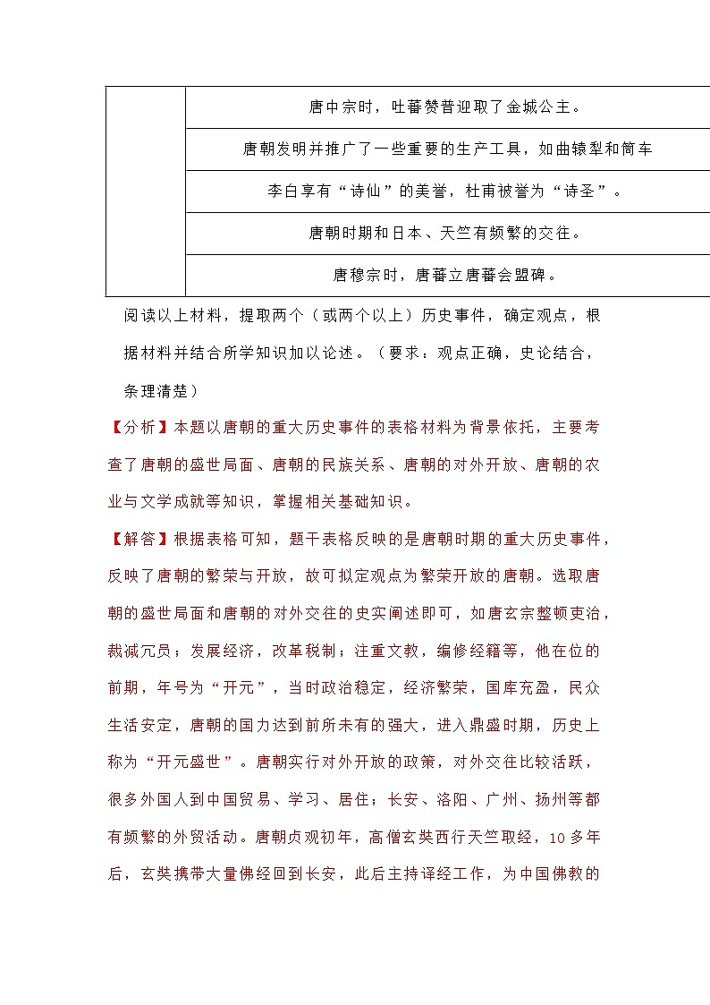 七年级下册历史论述题精选专项训练（解析版）03