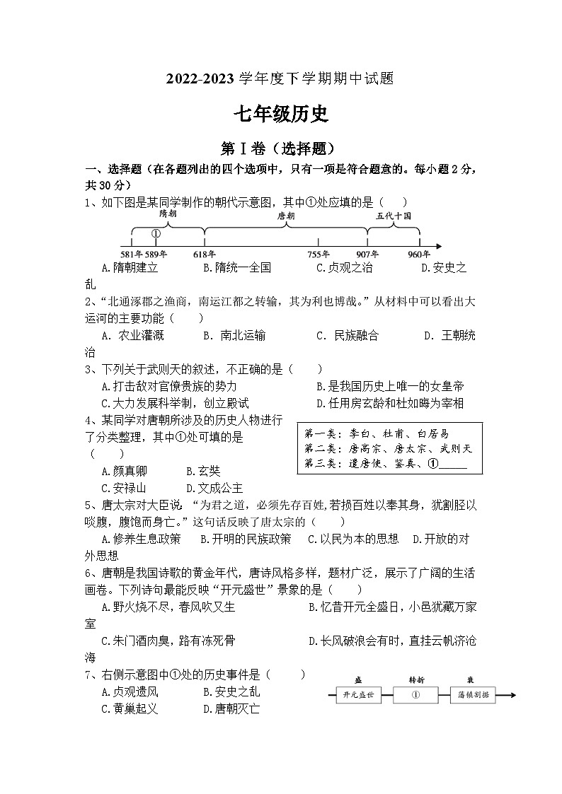 湖北省随州市曾都区4校2022-2023学年七年级下学期期中历史试题01