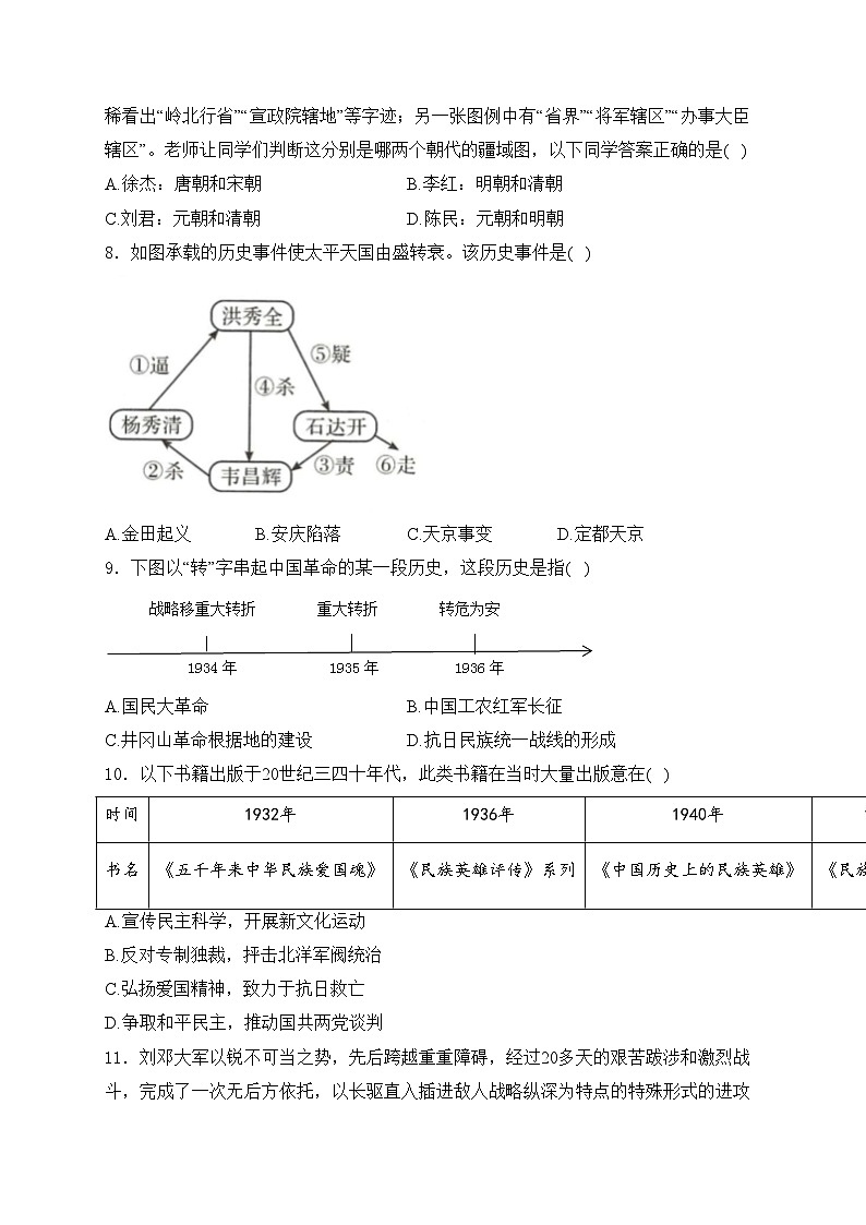 山东省菏泽市鄄城县2024年中考一模历史试卷(含答案)02