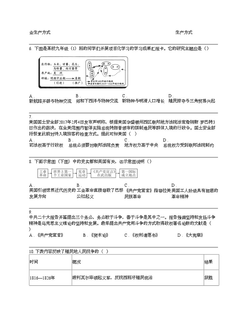 湖北省云梦县部分学校2023-2024学年九年级上学期12月月考历史试题02
