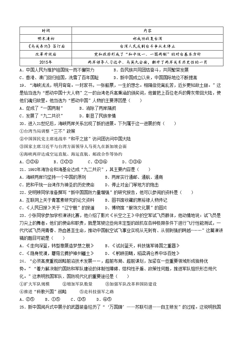 山西大学附属中学校2023-2024学年八年级下学期5月月考历史试题（含答案）第3页