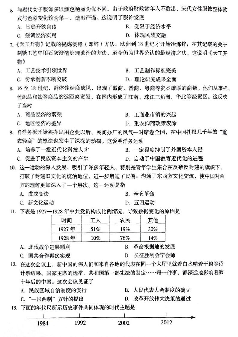 2024年郑州外国语中招三模历史试卷及参考答案第2页