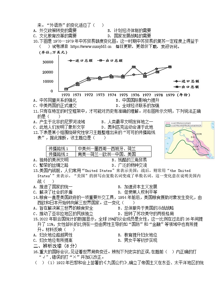 2024年安徽省合肥市包河区第四十八中学中考三模历史试卷02