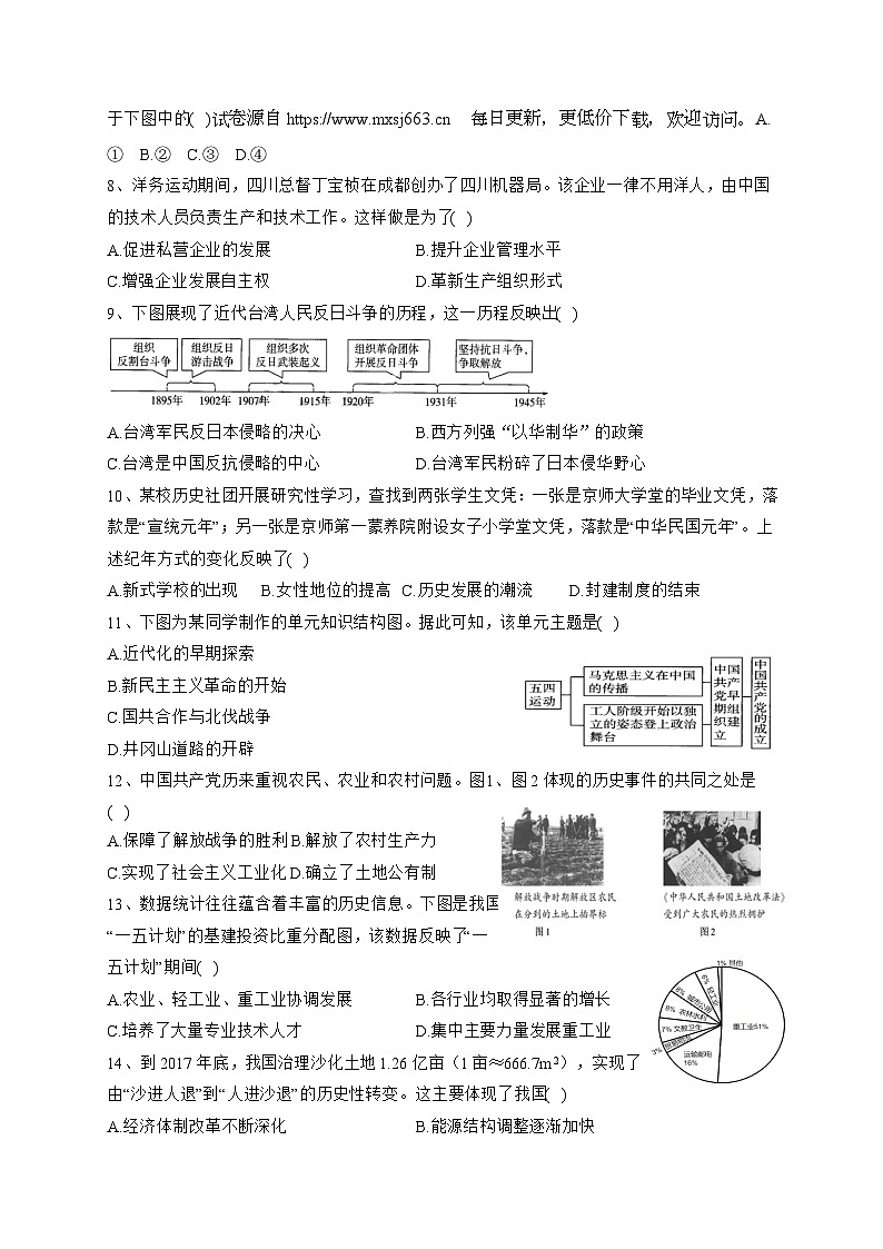2024年河南省南阳市名校联考九年级三模历史试题第2页