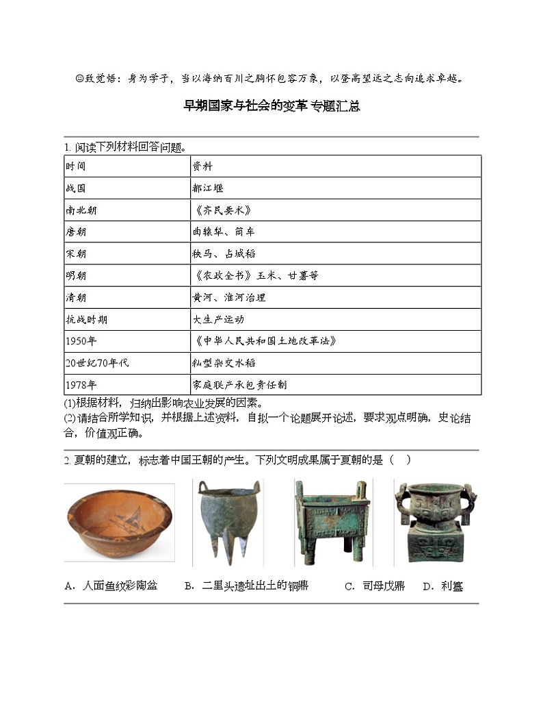 2024北京中考名校密题：历史-中国古代史-早期国家与社会的变革 专题汇总第1页