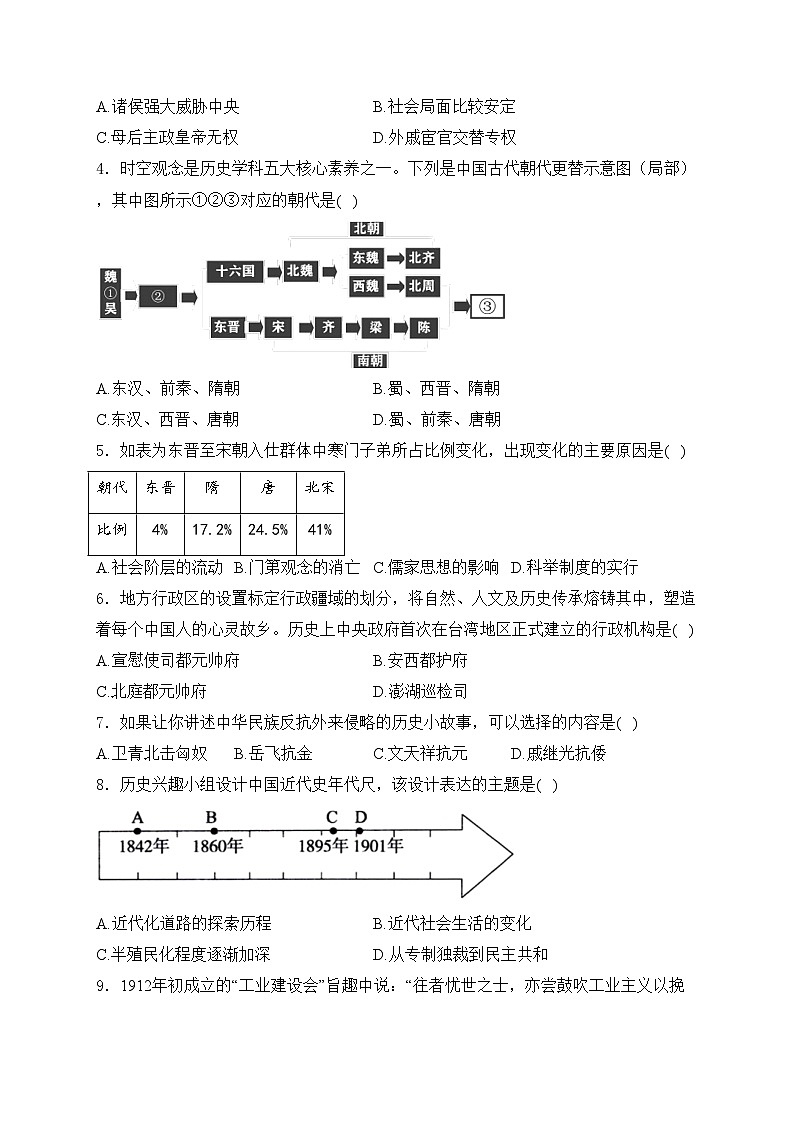 江西省萍乡市安源区2024年中考二模历史试卷(含答案)02