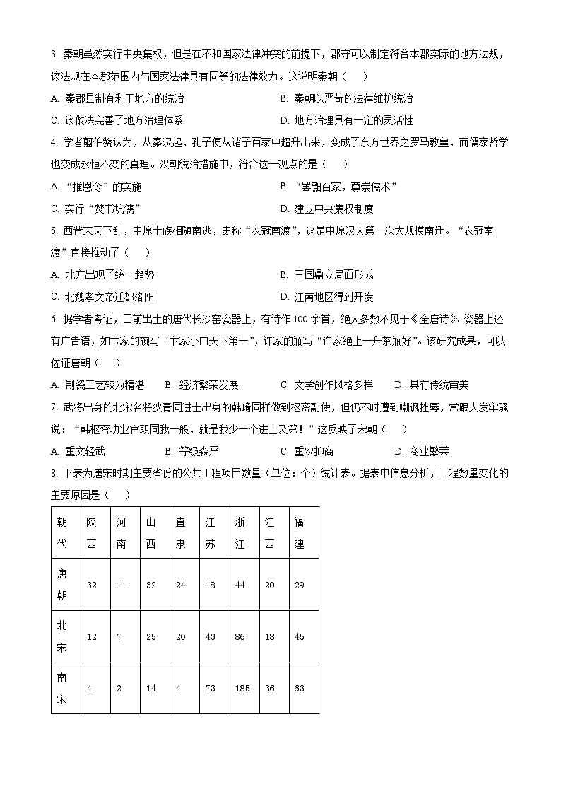 2024年广东省惠州市惠城区中考二模历史试题（原卷版+解析版）02
