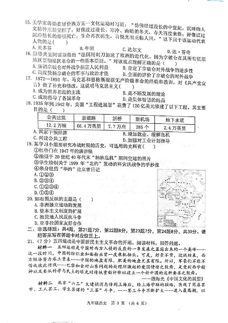 2024年江苏省宿迁市某校联考中考三模历史试题03