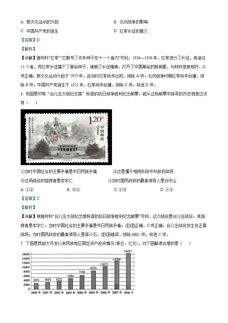 2024年陕西省渭南市华阴市中考一模历史试卷03