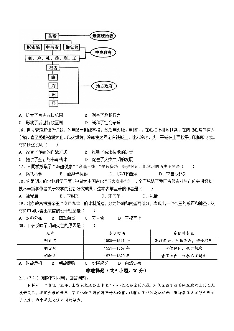 河南省商丘市夏邑县2023-2024学年七年级下学期6月月考历史试题（含答案）03