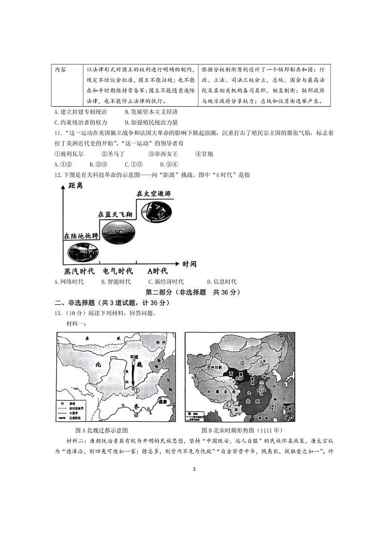 陕西省渭南市白水县多校联考2024年中考三模考试历史试题(无答案)第3页