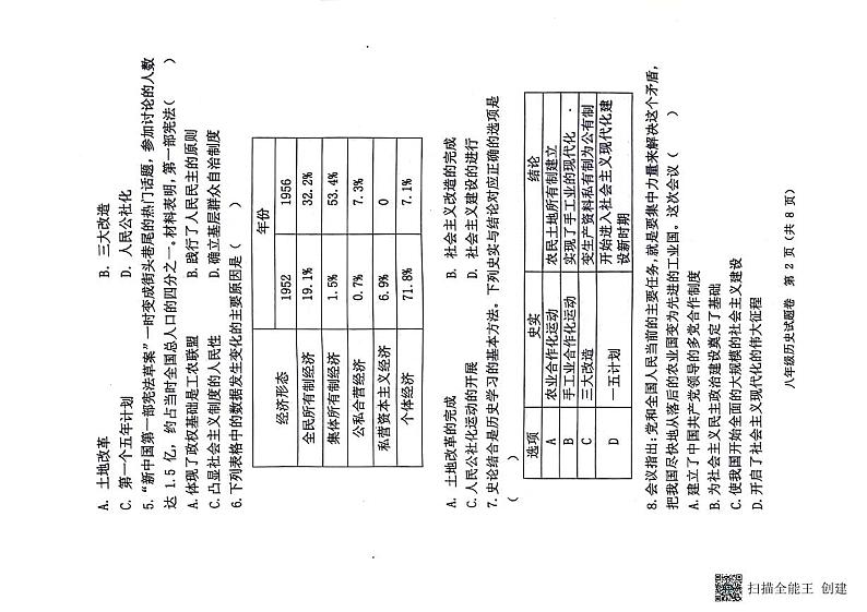 河南省郑州市中原区2023-2024学年八年级下学期6月期末历史试题第2页