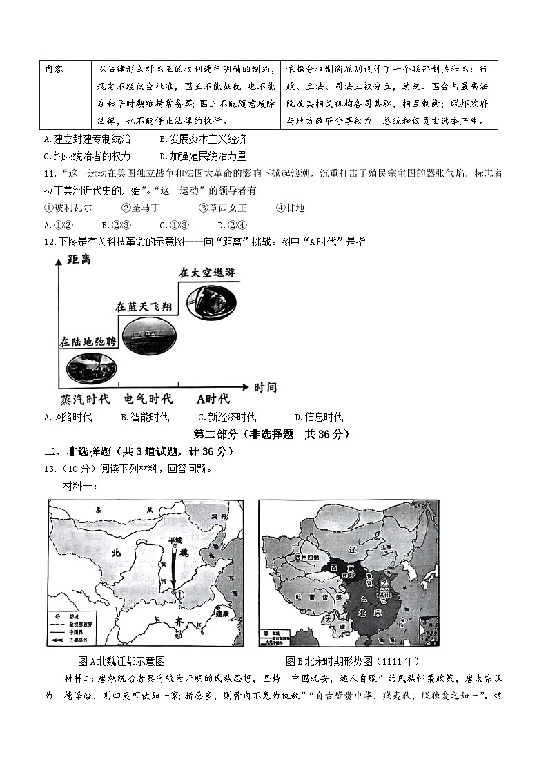 陕西省渭南市白水县多校联考2024年中考三模考试历史试题(无答案)第3页