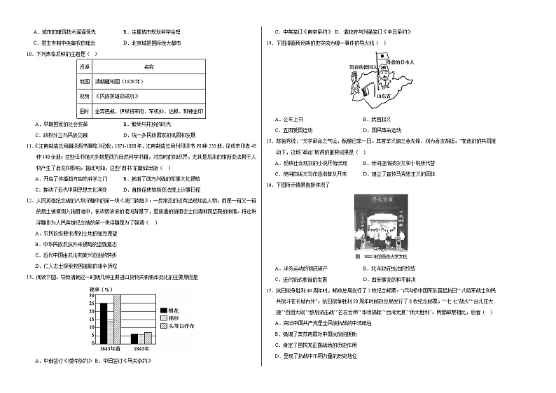 2024年中考历史第三次模拟考试（福建卷）02