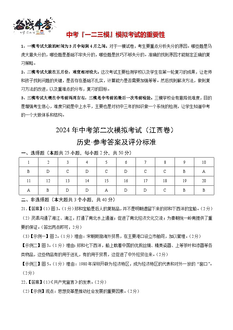 2024年中考历史第二次模拟考试（江西卷）01