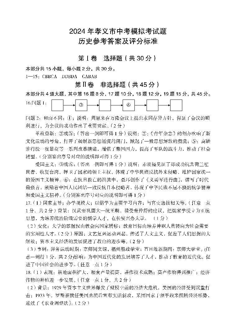 2024年山西省吕梁市孝义市中考三模历史试题01