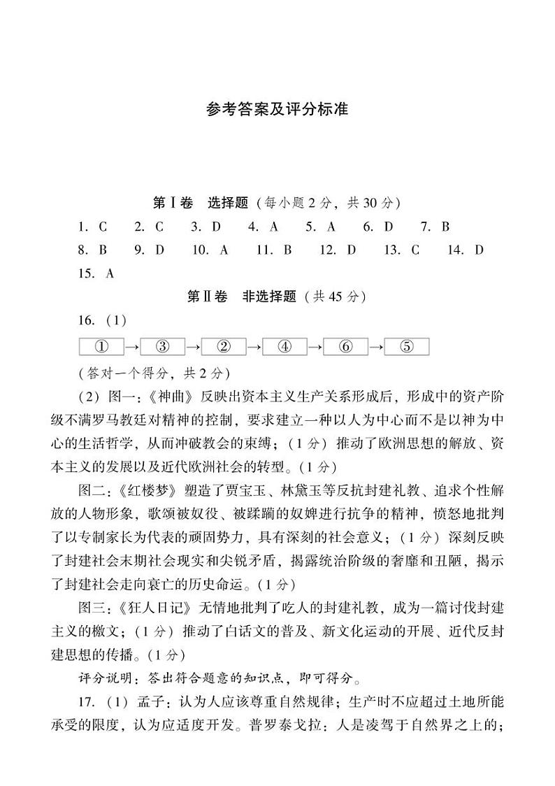2024年6月山西省吕梁市多校中考模拟九年级历史试卷01
