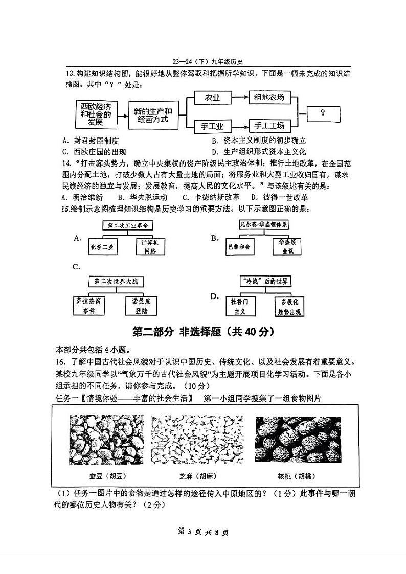 2024年辽宁省辽阳市第一中学中考四模历史试题03