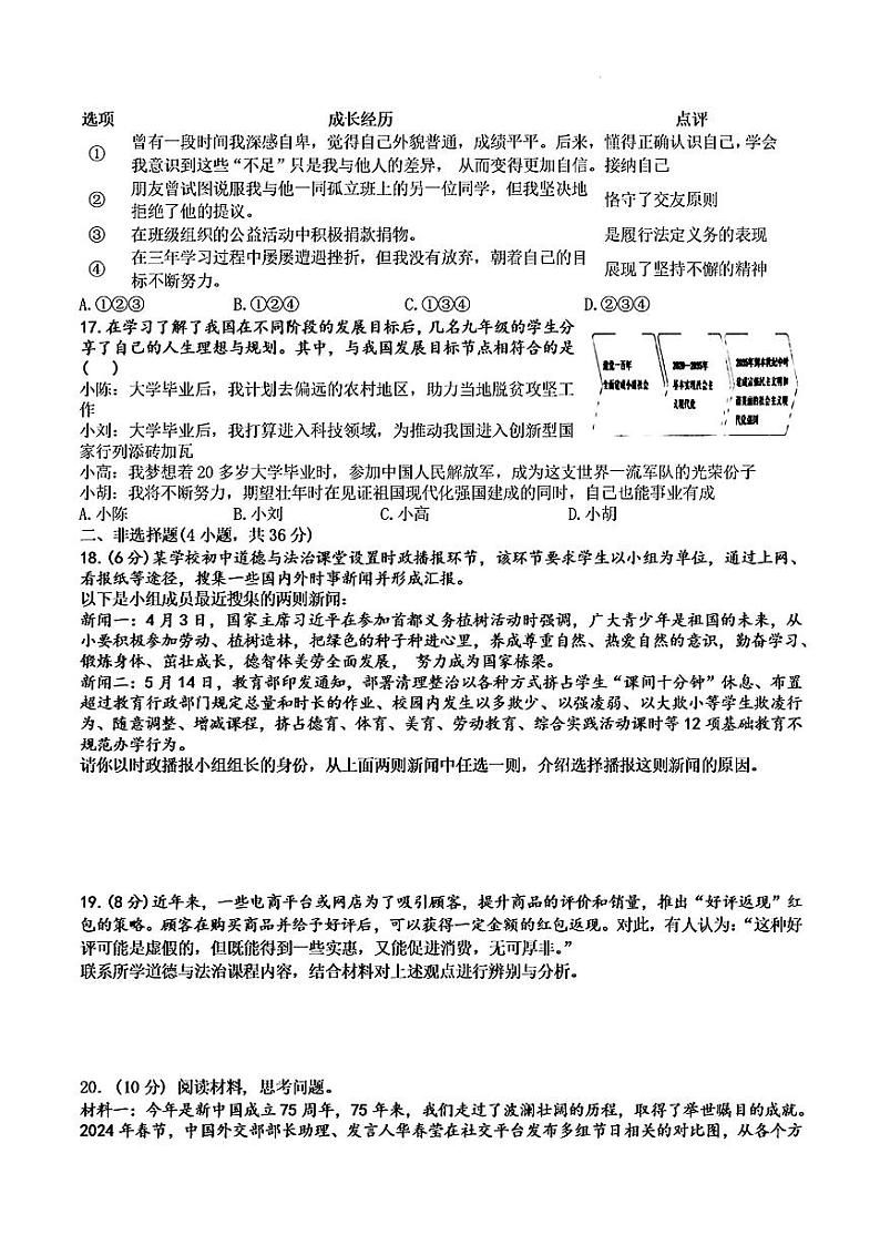 2024年河南省郑州市金水区河南省实验中学九年级中考三模道德与法治o历史试题第3页