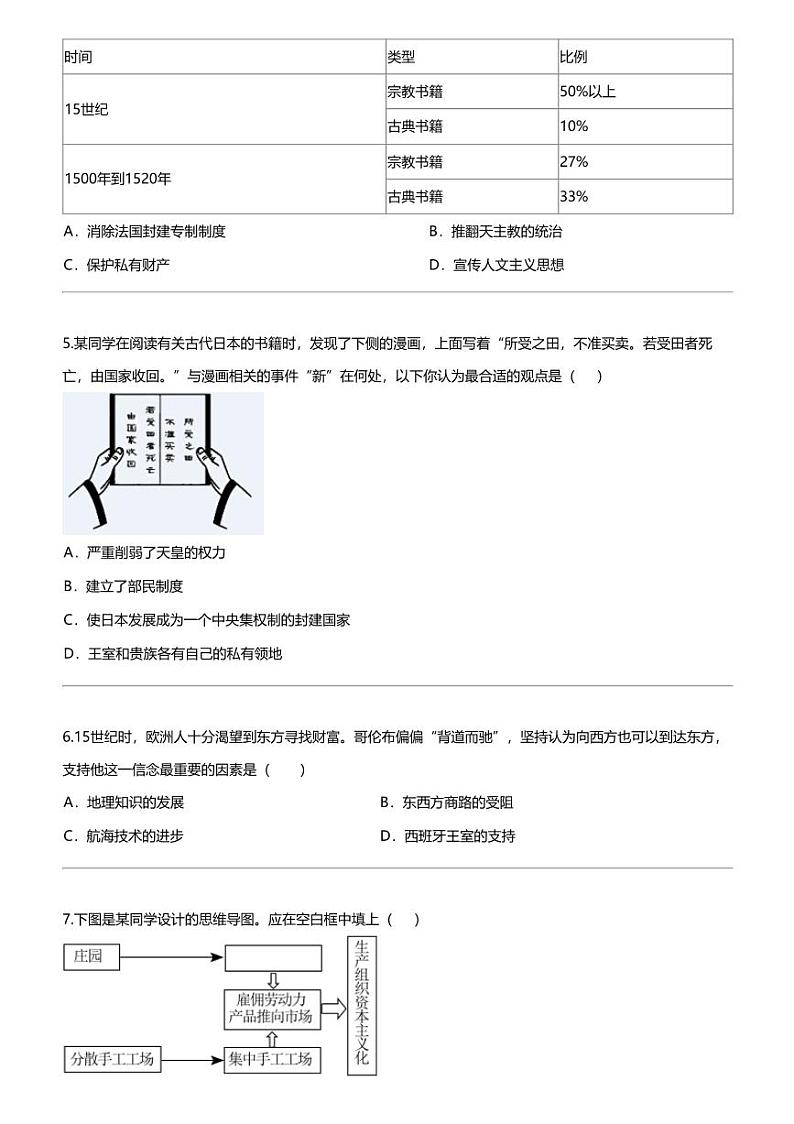 [历史]2024年湖南省衡阳市珠晖区中考一模历史试题第2页