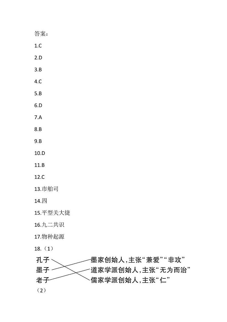 2024年贵州省黔东南苗族侗族自治州从江县斗里中学九年级二模历史试题01