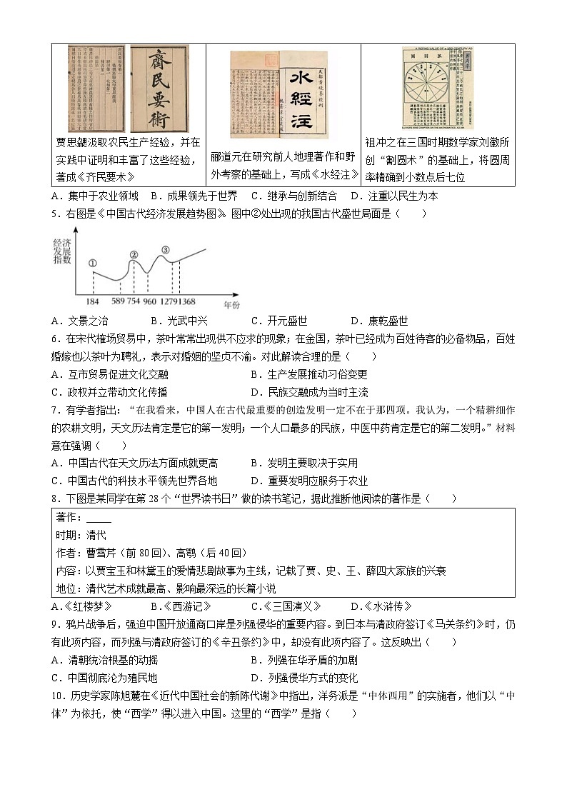 2023-2024学年广东省广州市越秀区铁一中学九年级下学期中考三模历史试题(无答案)第2页