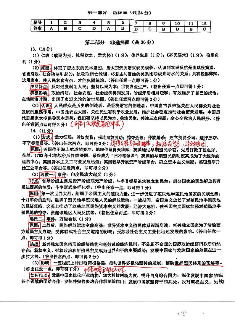 2024年陕西省西安市高新第一中学中考第九次模拟历史试题01
