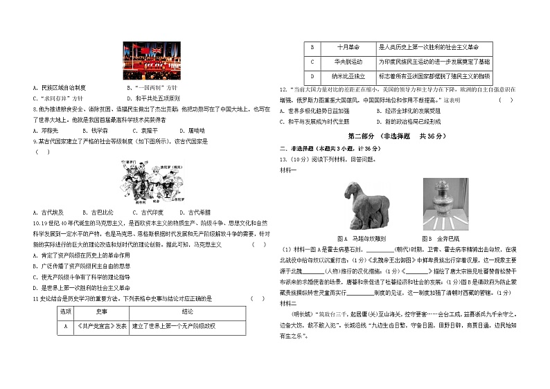 2024年陕西省渭南市华州区中考一模历史试卷02