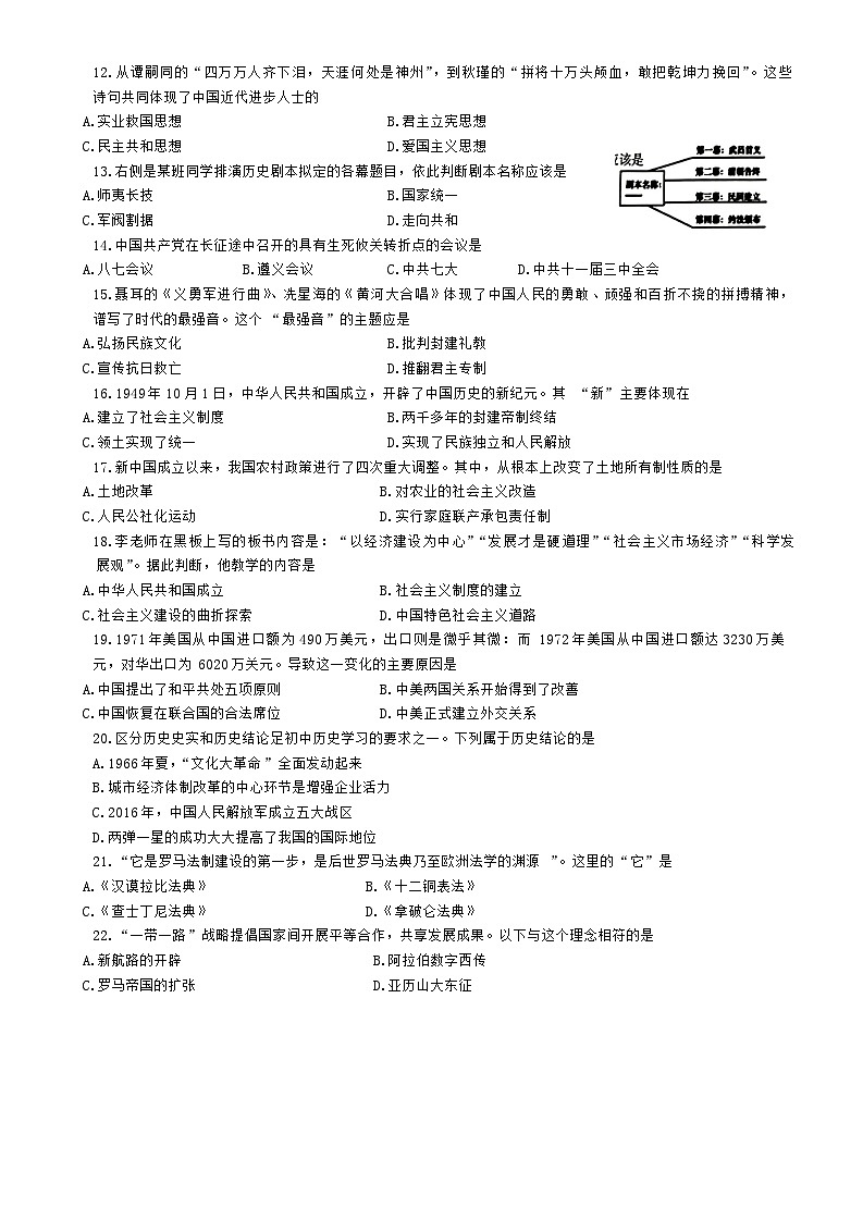2024年吉林省长春市东北师范大学附属中学九年级下学期中考三模历史试题02