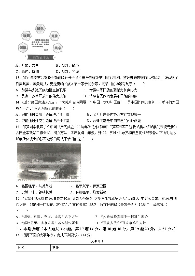湖南省洪江市2023-2024学年八年级下学期期末历史试题(无答案)第3页