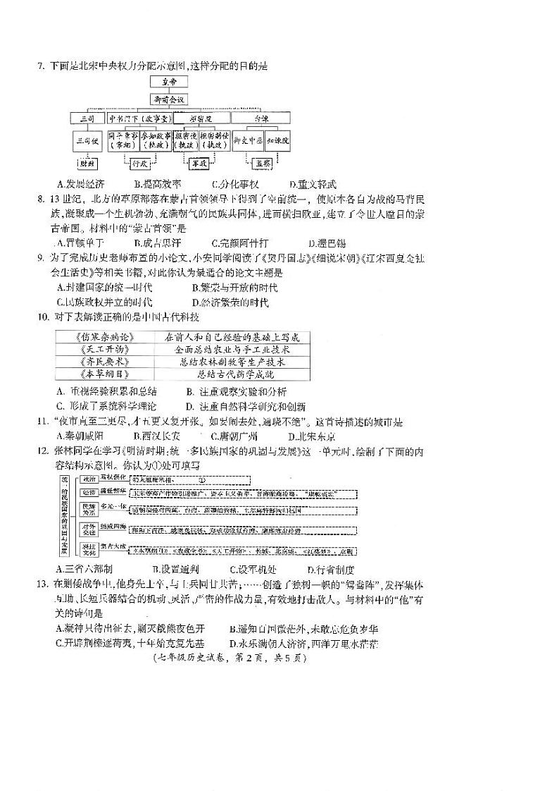 江西省吉安市遂川县2023-2024学年七年级下学期6月期末历史试题02