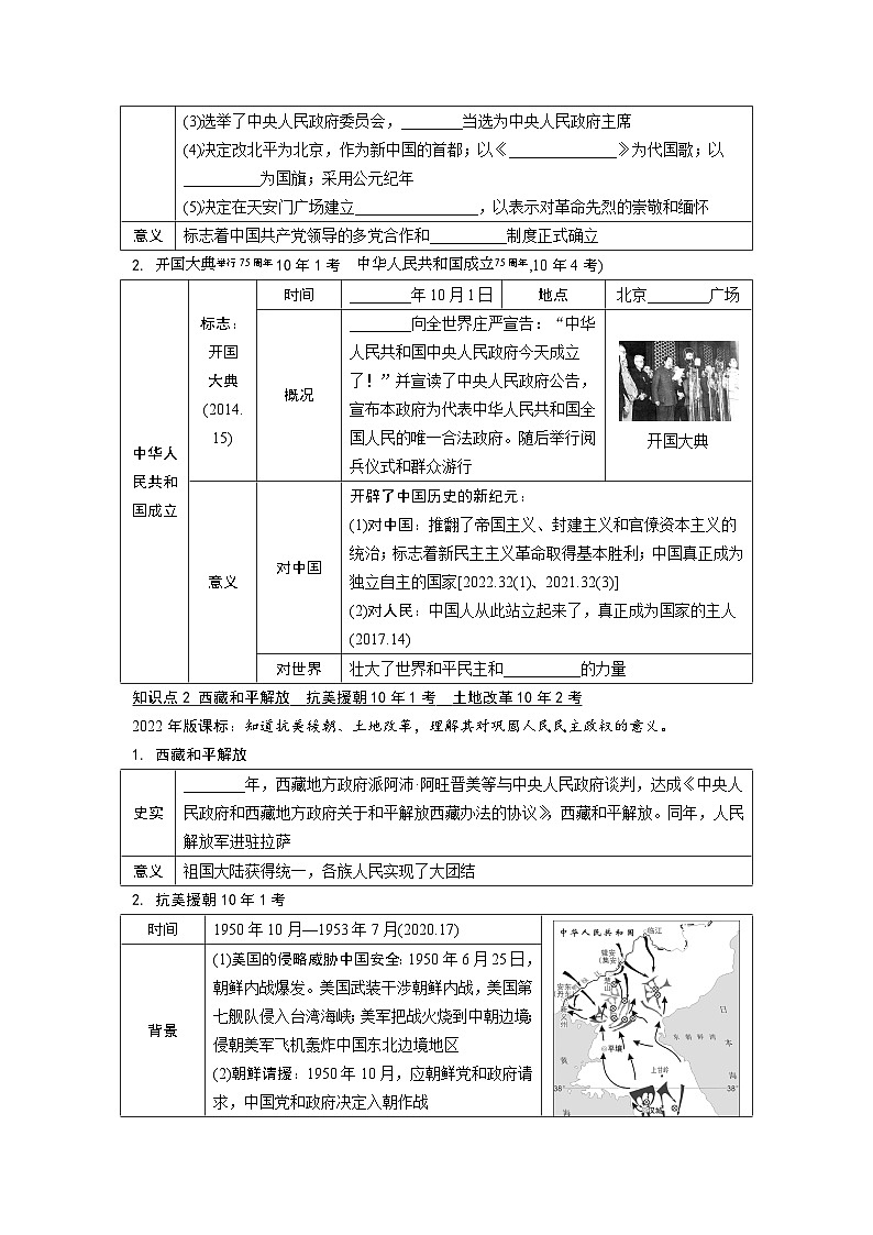 2024年广东省中考 历史总复习 专题训练学案16　中华人民共和国的成立和巩固（含答案）第2页