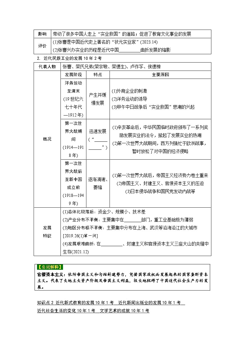 2024年广东省中考 历史总复习 专题训练学案15　近代经济、社会生活与教育文化事业的发展（含答案）第2页