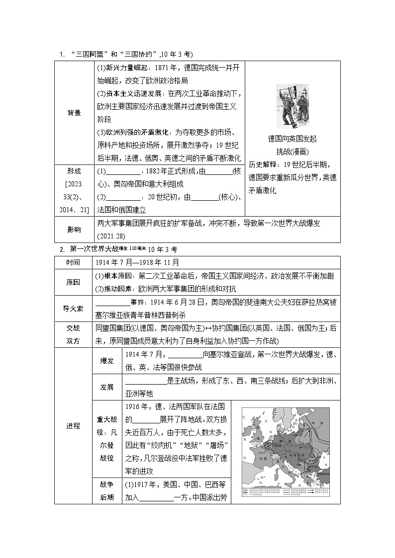 2024年广东省中考 历史总复习 专题训练学案29　第一次世界大战和战后初期的世界（含答案）第2页